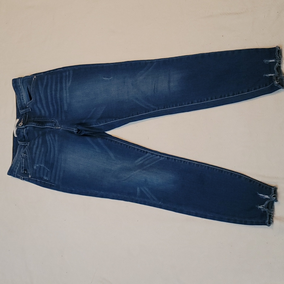 Kancan Jeans Skinny High Waist Dark & Faded Denim Stretch Fringed Hem